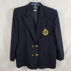 Ralph Lauren Vintage Crest Pocket Wool Blazer Navy